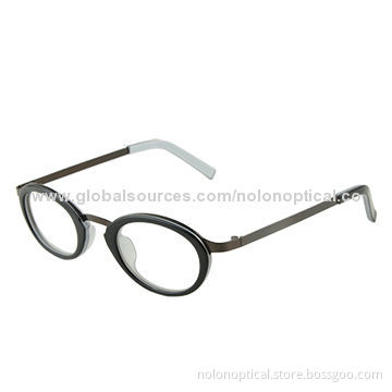Oval Spectacle with Demo Lens Acetate Combined with Metal Front